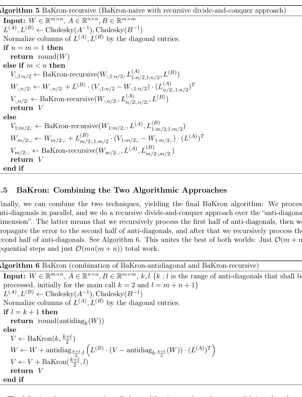 BaKron: Efficient Quantization with Kronecker-Factored Hessians 原论文 Algorithm 5–6