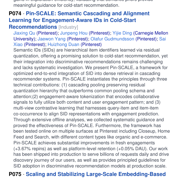 Pin-SCALE：参与度 Semantic ID 的级联、对齐与工业接入 原论文 官方摘要 P074
